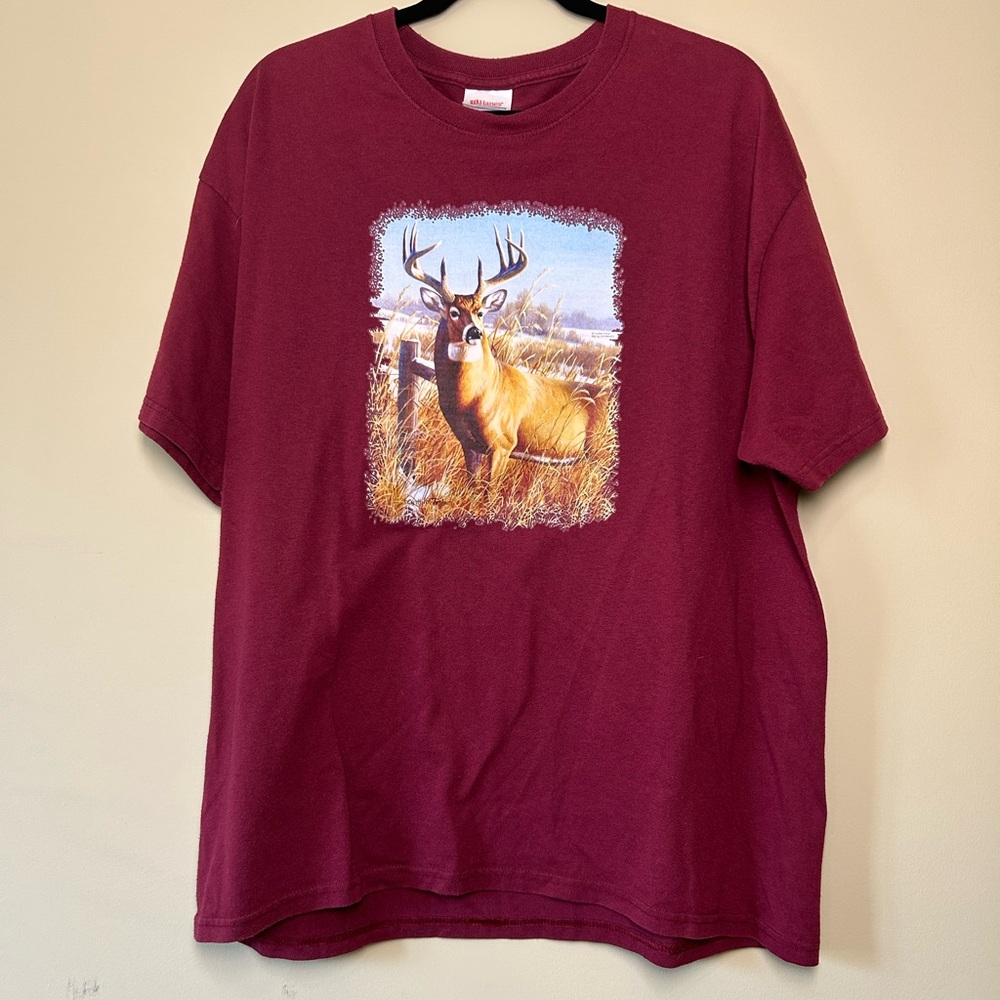 Maroon Deer Wildlife Graphic Tee - Size XL